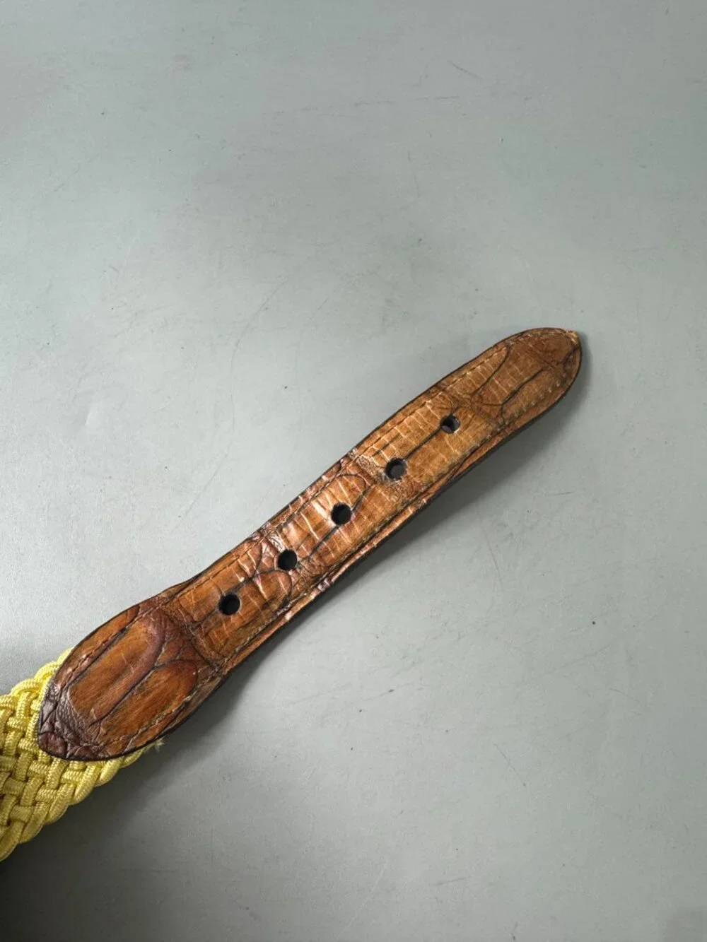 Martin Dingman Yellow Woven Brown Leather Belt Size 95/38
